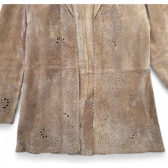 Vintage Coldwater Creek Women’s Brown Tan 100% Leather Suede Boho Jacket Small - Picture 3 of 9